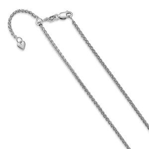 1.6mm 14k White Gold Adjustable Hollow Wheat Chain Necklace, 30 Inch